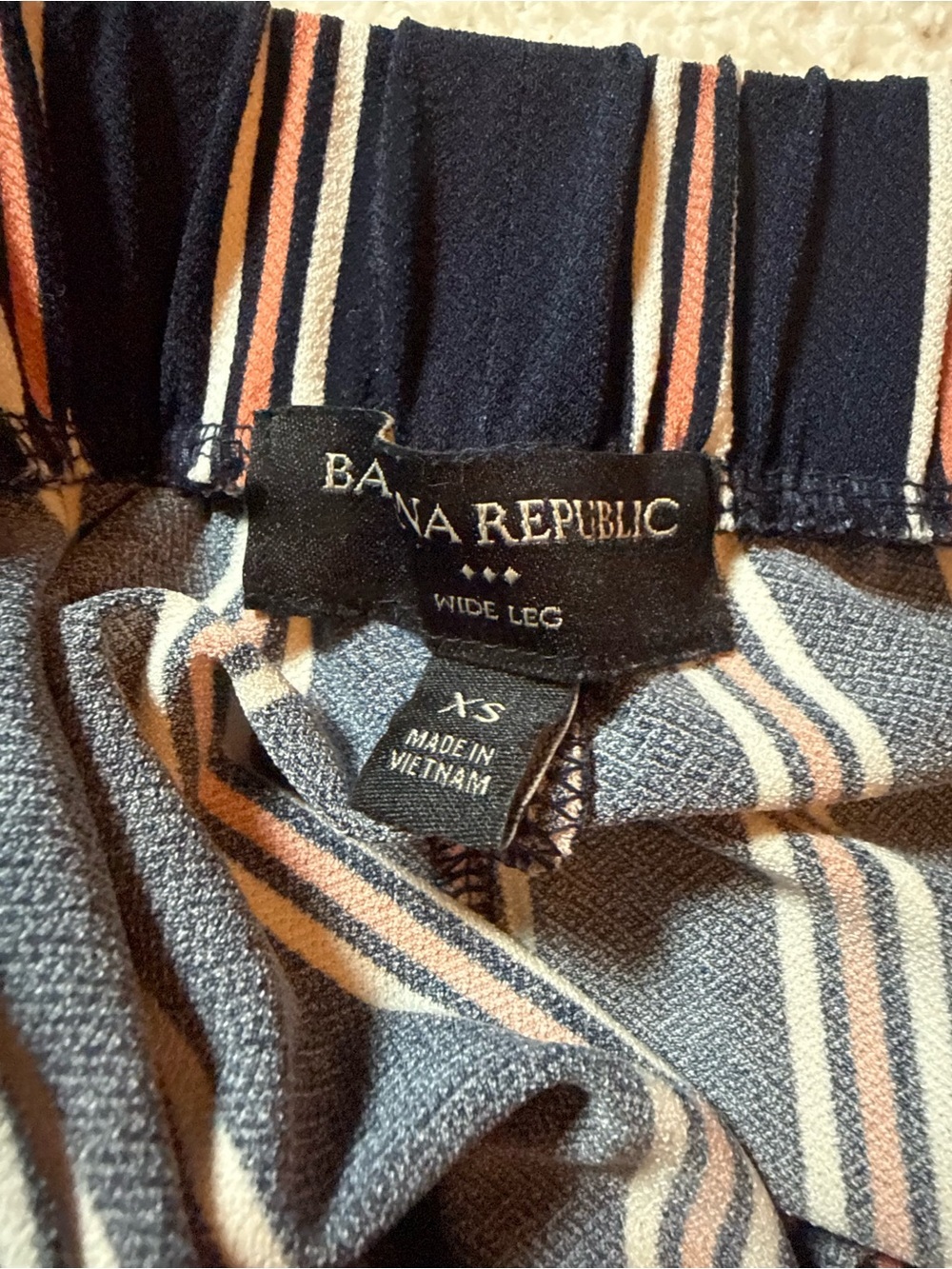 Banana Republic Navy Wide Leg Pants with Cream & Peach Stripes - Picture 2 of 4